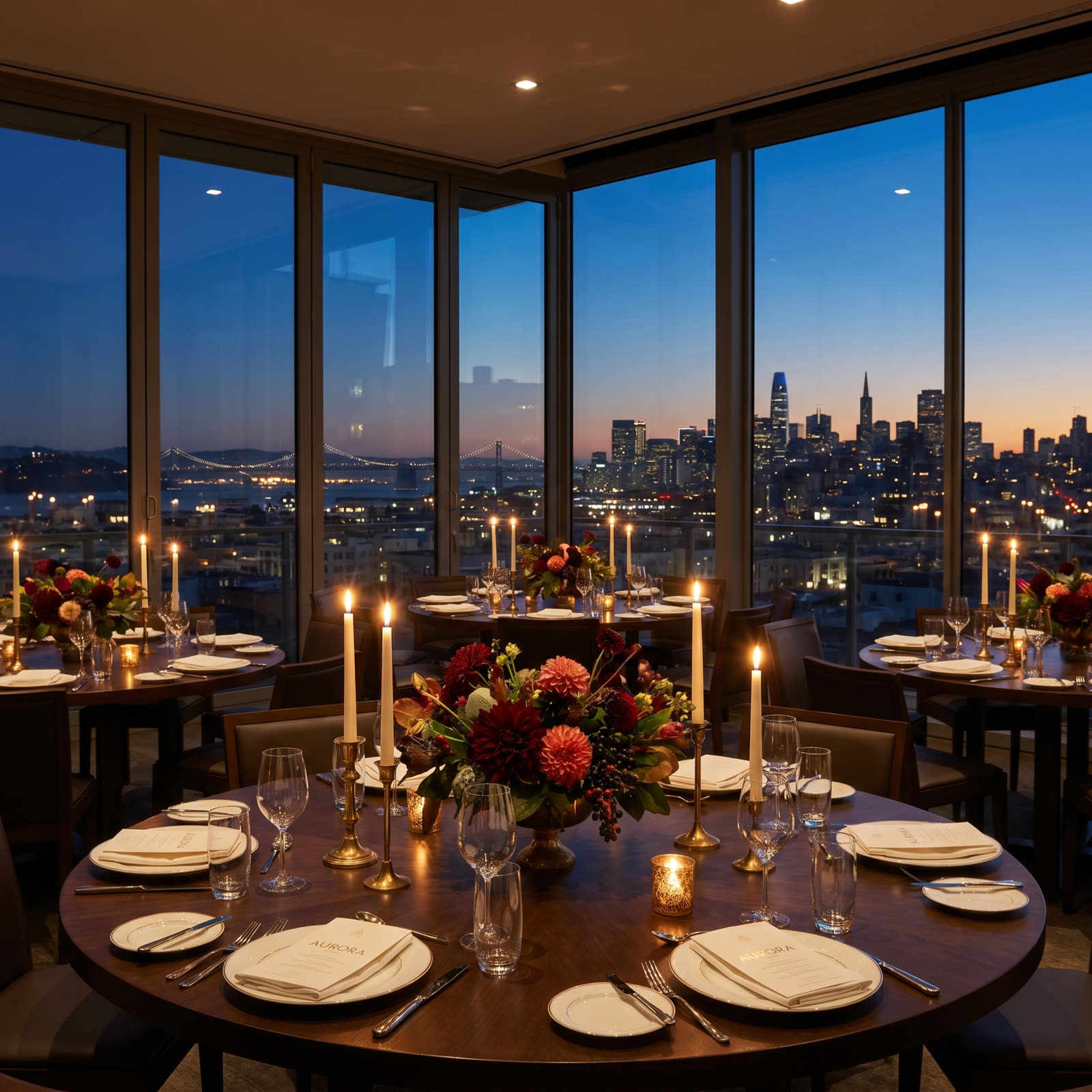 Private dinner with San Francisco skyline at night